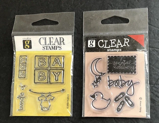 Studio G Clear Cling Acrylic Ink Stamp Lot 2 Unisex Baby Theme Bundle Of Joy