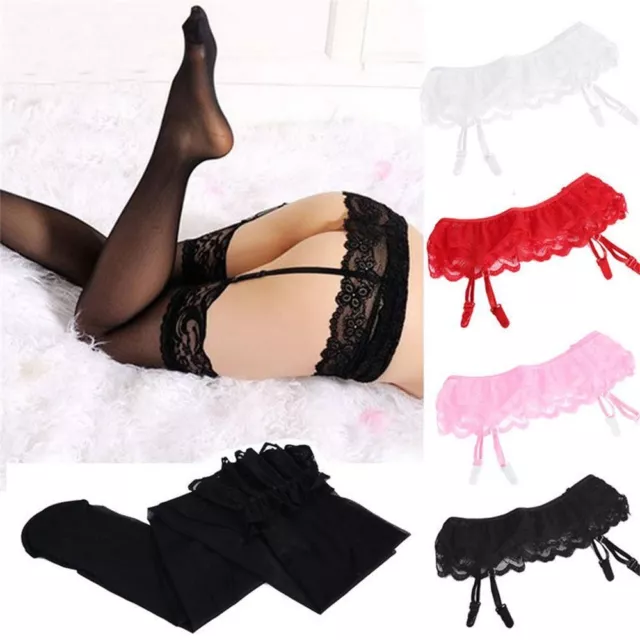 Sexy Women Leggings Stockings Socks+Suspender Garter Belt Thigh-Highs Lace Top