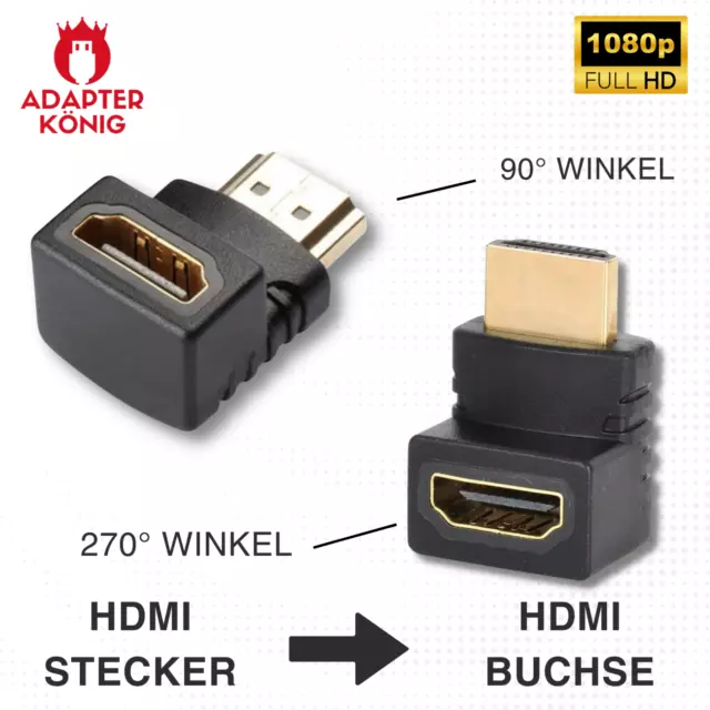 HDMI Stecker auf Buchse Winkeladapter 90° oder 270° abgewinkelt 1080p FULL HD