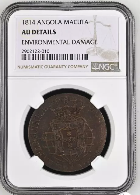 1814 Portuguese ANGOLA Macuta Copper Coin João Prince Regent NGC AU-Details