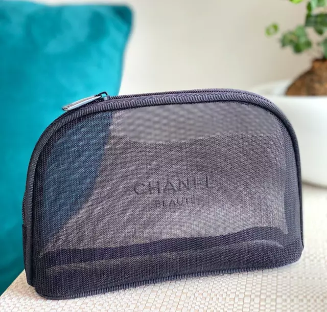 CHANEL BEAUTE COSMETIC Makeup Bag Black Mesh 3 Sizes Excellent for Beach NEW  $19.99 - PicClick
