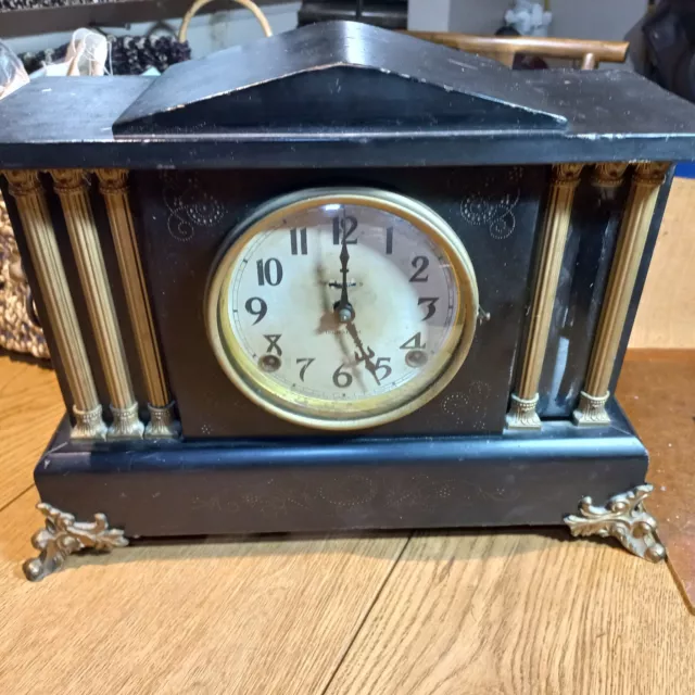 Large Ingraham Mantle Clock Six Columns / 2 Lion heads in Black Wood Case PARTS