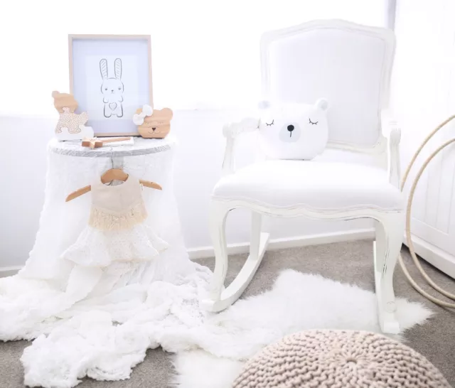 White Baby Nursing Wooden Rocking Chair -White Arm Chair Rocker-Feeding Nursery 2