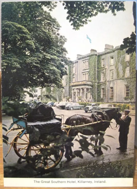 Irish Postcard GREAT SOUTHERN HOTEL Lakes Killarney Kerry Ireland Jaunting Car