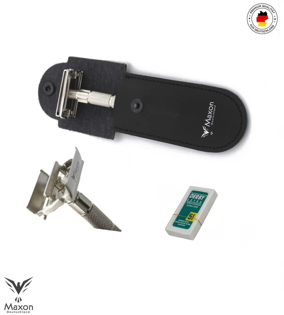 Afeitadora de seguridad de dos filos Maxon Open mariposa + 5 cuchillas + estuche