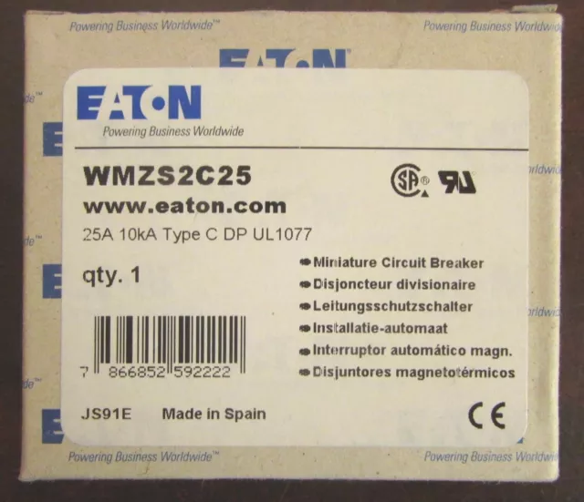 EATON KLOCKNER MOELLER Miniature Circuit Breaker 2 Pole 25 Amp WMZSC25