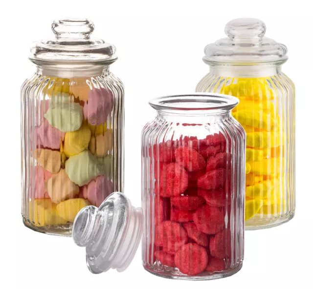 3x Bonbon-Gläser 1,3L mit Glas-Deckel Bonboniere Süßigkeiten Candy Bar Keksdosen