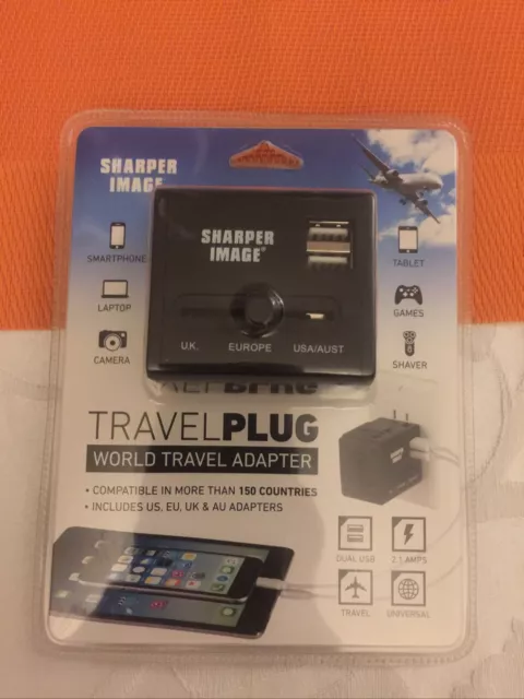 Sharper Image Travel Plug ** Universal Adaptor ** With Dual USB * NEW