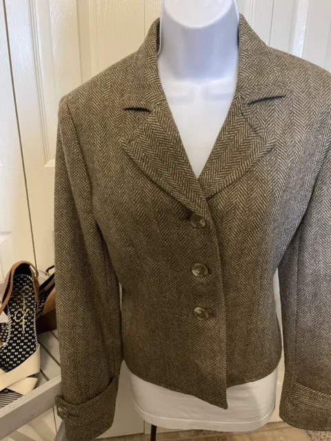 Vintage Samantha Taylor Coat Blazer Herringbone Tan Khaki Fined Likes Wool