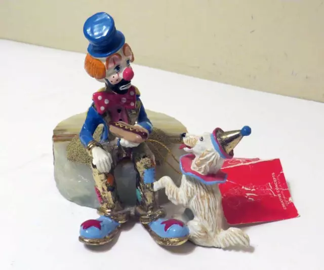 Ron Lee 1988 Hobo Clown Figurine Sharing A Hotdog With A Dog 24K Gold Accent