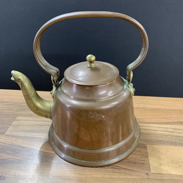 Small Vintage Copper And Brass Stove Top Kettle