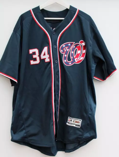 WASHINGTON NATIONALS Baseball Jersey #34 Harper Blue Majestic Shirt Mens 48 XL