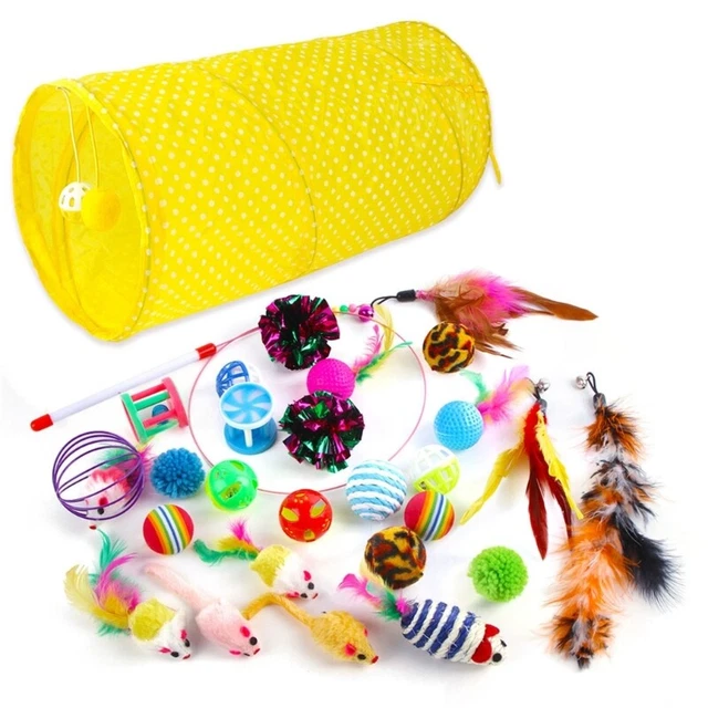 27-Pack Cat Toy with Tunnel for Indoor Cats Ball Interactive Feathers Teaser Toy