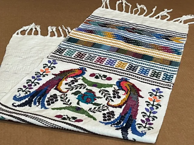 Guatemalan Mayan Handwoven Table Runner Tapestry, Textile Quetzal Bird 14” x 48”