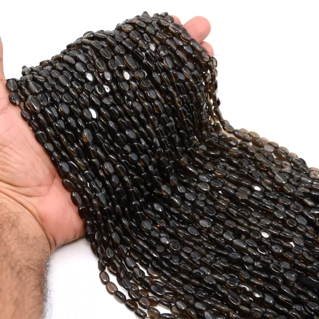 100% Natural Smokey Quartz Oval Beads 13 Inch 1 Strand Gemstone Jewelry S48