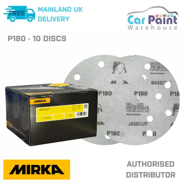 Mirka Basecut P180 Grit 150mm DA H&L Sanding Discs 10pk 6" Paper Abrasive Grit