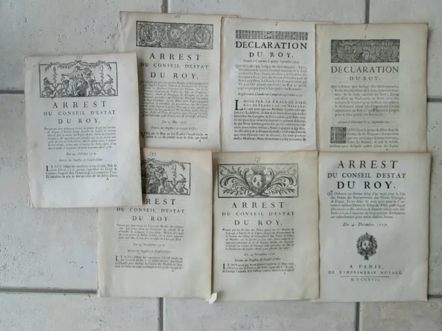 Lot d'arrêts, déclarations 1715/1717 : BILLETS D'ETAT, LETTRES PATENTES.