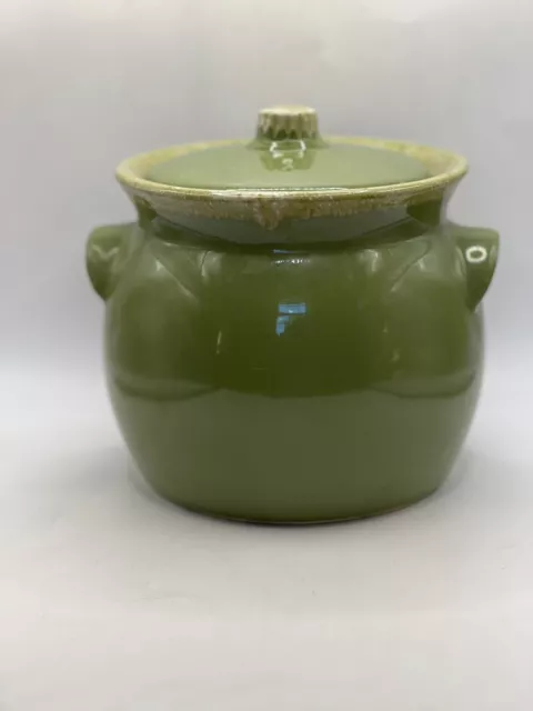 Vintage Hull Pottery Green Drip Glaze Oven Proof Cookie Jar Handled / Lid Large