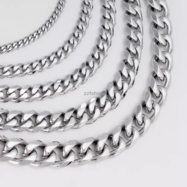 18-36'' MENS Boys Chain Silver Tone Curb Link Stainless Steel Necklace 3/5/7mm