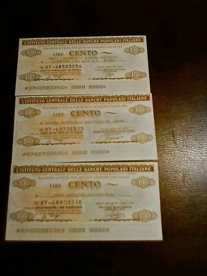 N. 3 EMISSIONI MINIASSEGNI IST CEN BANCHE POPOLARI ITALIANE LOTTO ML1161 