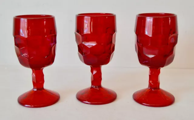 3 Vtg. VIKING GEORGIAN RUBY RED GLASS WINE GLASSES