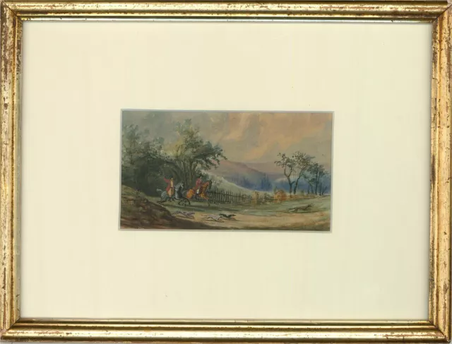 Miniature Mid 19th Century Watercolour - The Hunt