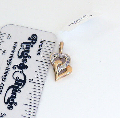 Beautiful Diamonds Accent 10K Gold Double Heart  Handcrafted  Pendant  # J226