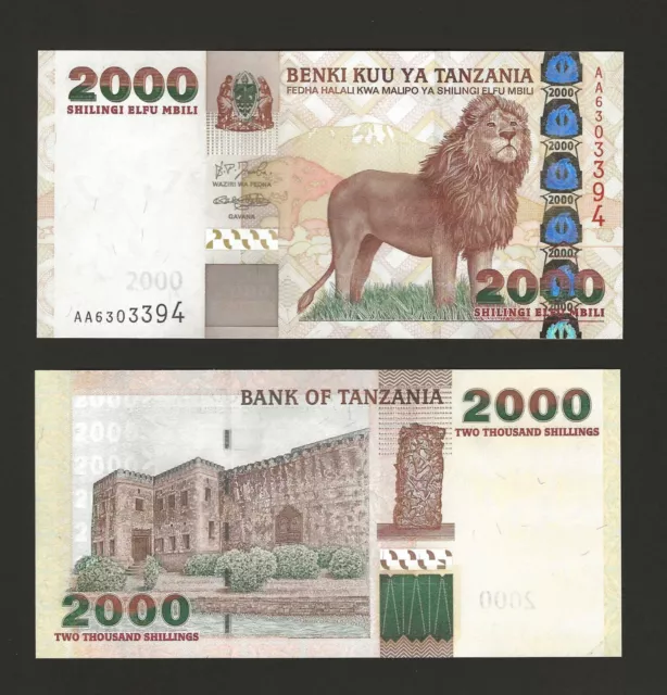 TANZANIA 2000 Shilingi 2003, P-37a Benki Kuu, AA-Prefix, 2000 Shillings, UNC