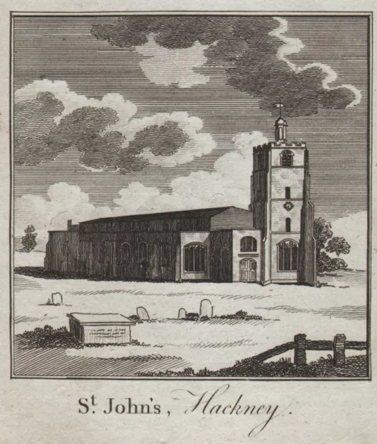 The old church of St. John-at-Hackney. SMALL. THORNTON 1784 antique print