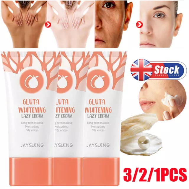 3/2PCS Gluta Whitening Lazy Cream Brightening Moisturizing Facial Makeup Cream