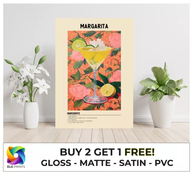 Classic Cocktail Recipe Margarita Large Poster Art Print Gift Multiple Sizes