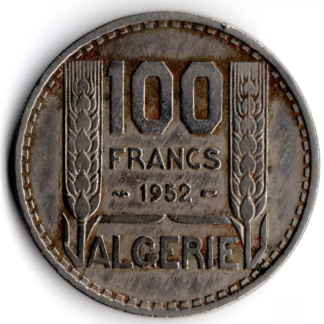 100 Francs Münze Algerien 1952 Kolonie / Marianne / Wertangabe zwischen Ähren