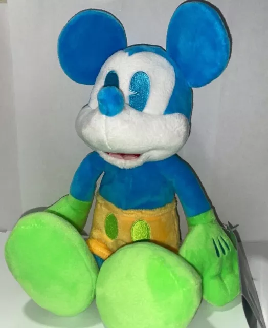 Disneys Mickey Mouse NEON Bean Bag Plush 12”  Bright Blue NEW