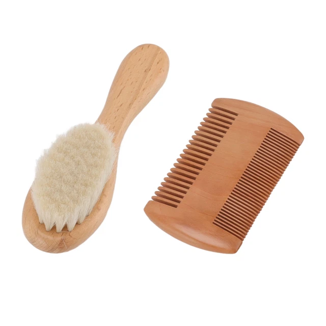 Wooden Baby Hair Brush And Comb Set Wool Brush Double Edged Comb For Baby New
