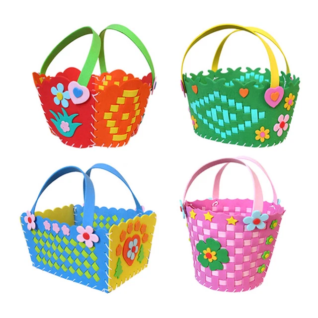 Juego de 3 bolsos hágalo usted mismo eva coloridos dibujos animados cesta de flores parche bolsos de coser material artesanal