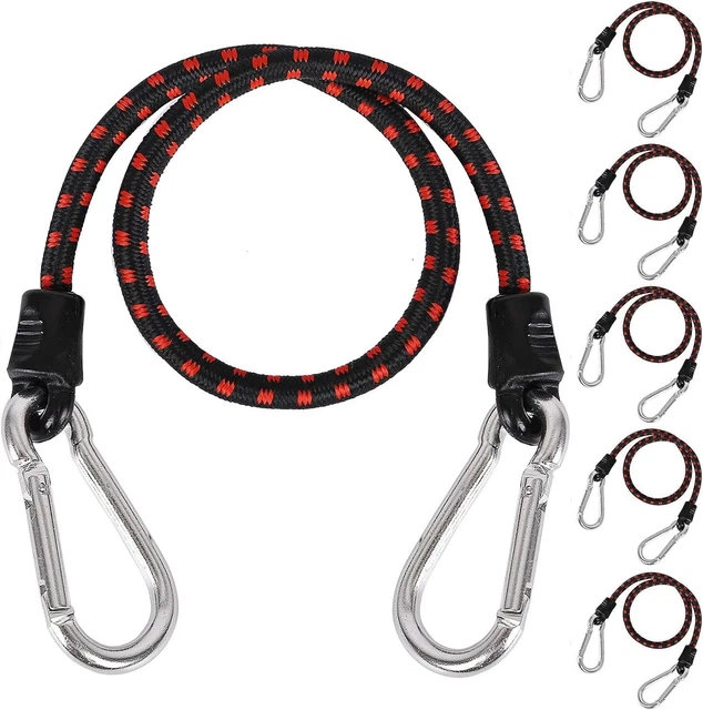 6PK Bungee Cords with Carabiners 24 Inch Heavy Duty Straps Strong Elastic Rope L