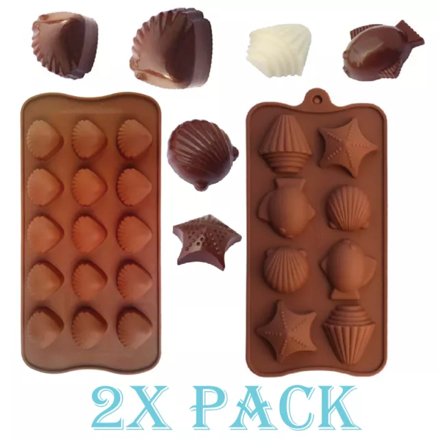 2 Different Silicone Sea Shells fish Mold candy Ice cube Tray Chocolate DIY Soap