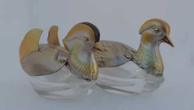 Vintage Signed Japanese Ginza Wako Sterling Silver Mandarin Duck Salt Cellars