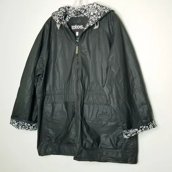 Totes Rain Coat Womens Size Medium Black