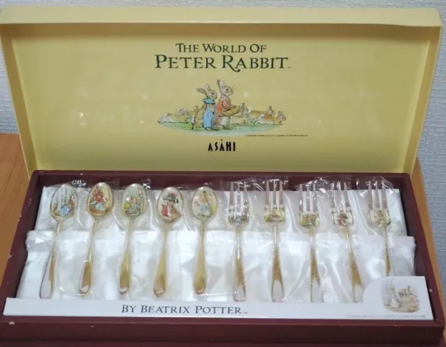 Cuchara y tenedor Peter Rabbit Cloisonne juego de cubiertos de 10 piezas color plata ASAHI nuevo