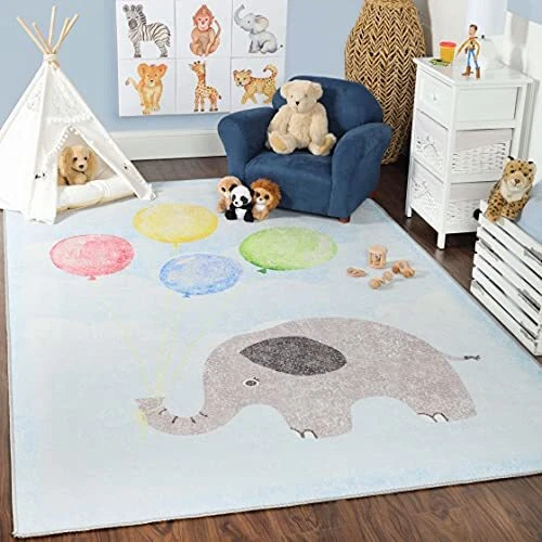 SUPERIOR Indoor Area Rug Elephant Design Cute Rugs for Bedroom Nursery Playro...