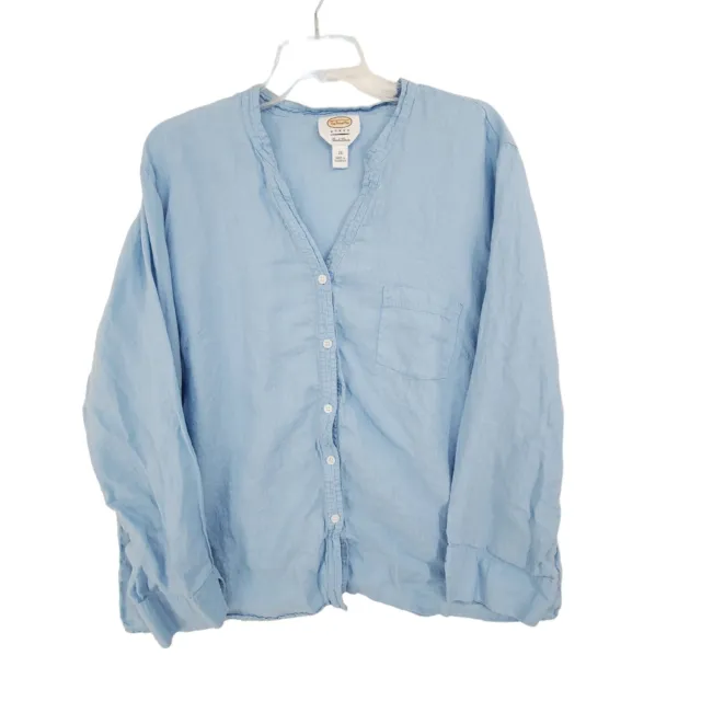 Talbot's Women's Long Sleeve Button Down  Irish Linen Top Blue Size 2X