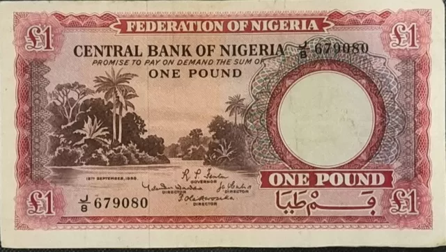 NIGERIA 1 Pound 1958 British High  Grade J/B 679080 Banknote Genuine