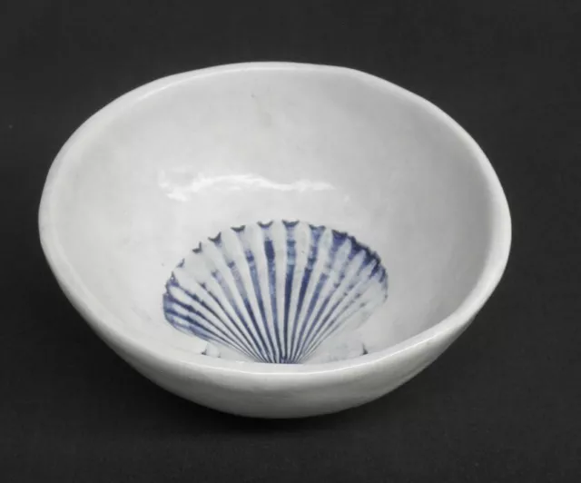 Vintage Scallop Shell Salt Marsh Pottery Trinket Bowl Artist Signed Studio Art