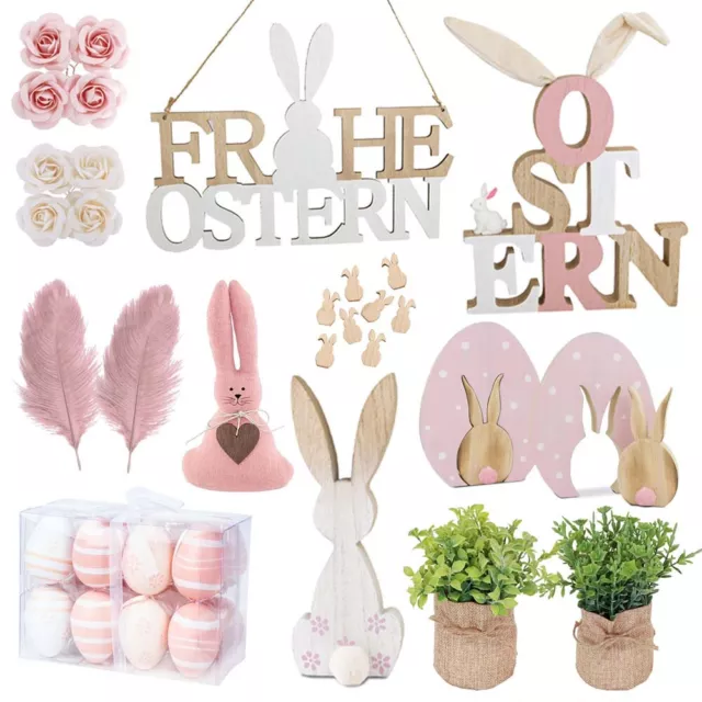 Osterdeko rosa Schriftzug Holz  Ostereier verschiedene Deko für Ostern