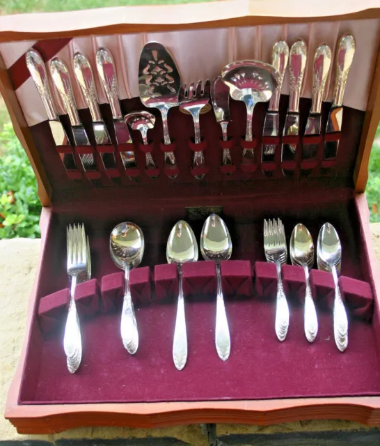 Vintage KING EDWARD Moss Rose Silver-plated National Silver Set for 8 NEAR MINT!