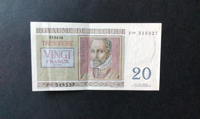 Billet De 20fr Belge《1956》En Bon État, Craquant D'origine