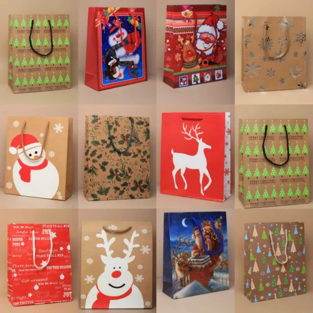 Pack of Assorted Medium Gift Bags Christmas Present Xmas Gift Bags Mixed Pack