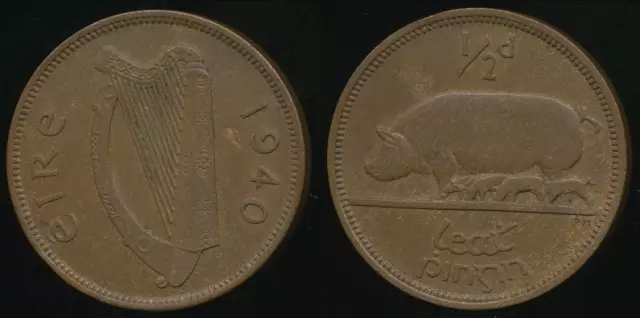 Ireland, Republic, 1940 Halfpenny, 1/2d - Extra Fine