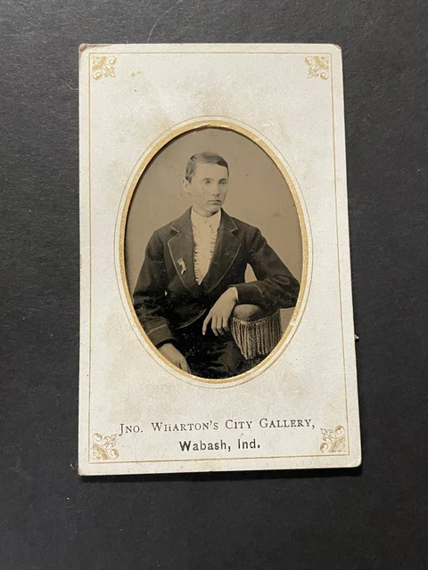 Civil War Young Man CDV Tintype Wharton's City Gallery Wabash Indiana